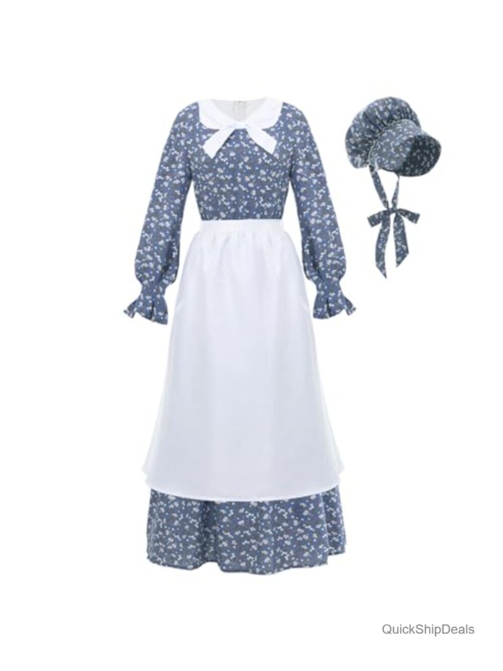 Colonial Prairie Pioneer Costume Dress with Apron and Bonnet